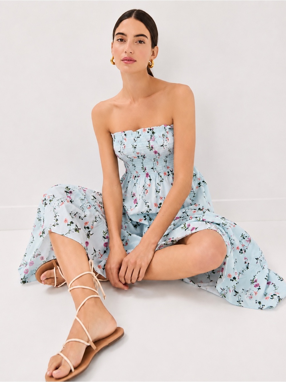 Hill House | Strapless The Ellie Nap Dress in Pond Floral ~ XS